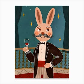 Hare Rabbit with A Costume and Glass of Wine Canvas Print