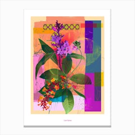 Lantana 3 Neon Flower Collage Poster Canvas Print