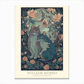 William Morris  Inspired  Classic Cats Friends Botanical Canvas Print