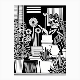 Lion cut inspired Black and white Garden plants & flowers art, Gardening art, 256 Canvas Print