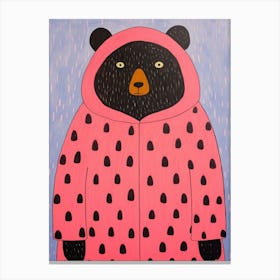 Pink Polka Dot Black Bear 3 Canvas Print