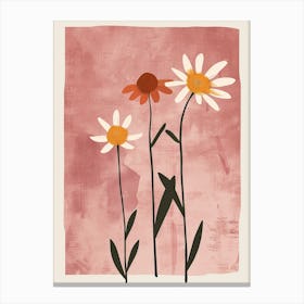 Set Of 4 Simple Hand Drawn Daisies On Pink Paper 10 Canvas Print