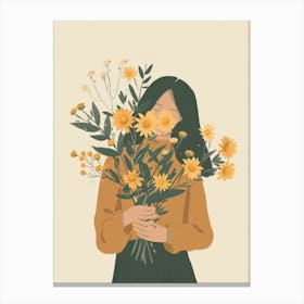 Spring Girl With Yellow Flowers 3 Canvas Print