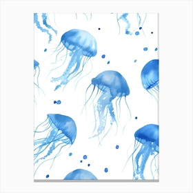 Seamless Pattern Of Blue Jellyfish Canvas Print