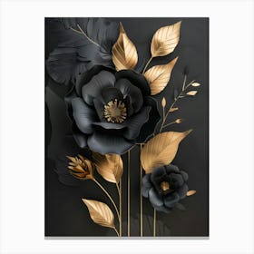 Black And Gold Flowers On Black Background Canvas Print