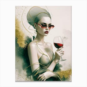 Mysterious Woman With A Glass Of Wine 5 Canvas Print