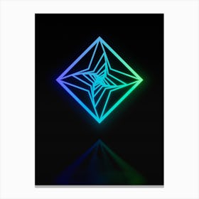 Neon Blue and Green Abstract Geometric Glyph on Black n.0199 Canvas Print