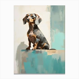 Dachshund Dog, Painting In Light Teal And Brown 3 Canvas Print