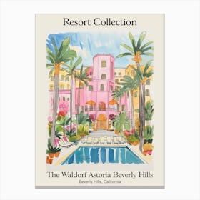 Poster Of The Waldorf Astoria Beverly Hills   Beverly Hills, California  Resort Collection Storybook Illustration 3 Canvas Print