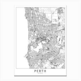 Perth White Map Canvas Print