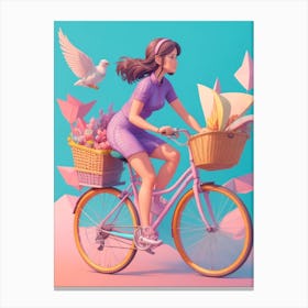Dreamshaper V7 Woman Riding A Bike And Shes Carrying In The Ba 0 Canvas Print