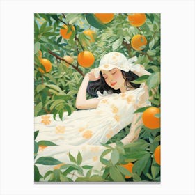 Girl In An Orange Tree Canvas Print