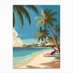 A Vintage Travel Poster Illustration Of an idyllic Beach Canvas Print