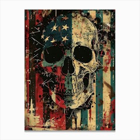 American Flag and Skull Patriotic 4th July Wall Art: Punk Aesthetic Canvas Print