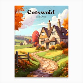 Cotswold England Cottage Hiking Trail Travel Art Illustration Canvas Print