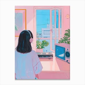 Girl Listening To Music Lo Fi Kawaii Illustration 1 Canvas Print