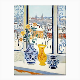 The Windowsill Of Stockholm   Sweden Snow Inspired By Matisse 3 Canvas Print