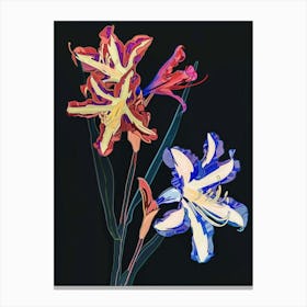 Neon Flowers On Black Hyacinth 3 Canvas Print
