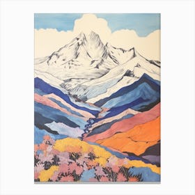 Mount Elbrus Russia 1 Colourful Mountain Illustration Canvas Print