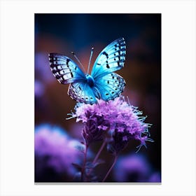 Blue Butterfly On Purple Flower Canvas Print