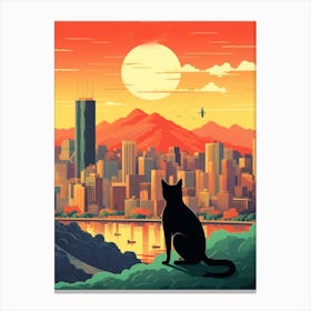 Seoul, South Korea Skyline With A Cat 3 Canvas Print