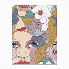 Abstract Face With Flowers 2 Canvas Print