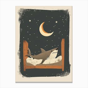 Shark Sleeping In Bed With The Moon Muted Pastels 1 Canvas Print