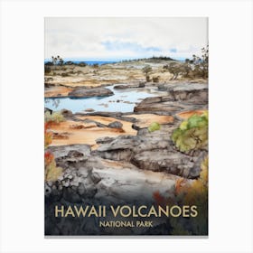 Hawaii Volcanoes National Park Watercolour Vintage Travel Poster 4 Canvas Print