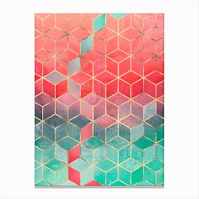 Rose And Turquoise Cubes Canvas Print