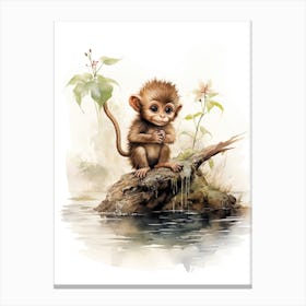 Monkey Painting Doing Calligraphy Watercolour 4 Canvas Print
