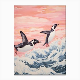 Vintage Japanese Inspired Bird Print Penguin 1 Canvas Print