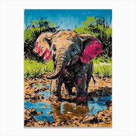 Elephant In Puddle Canvas Print