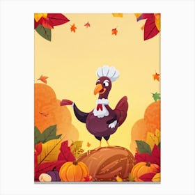 Cartoon Style Illustration Of A Cheerful Turkey Character Donning A Pilgrim Hat Amidst A Fall Harves (6) Canvas Print