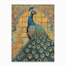 Blue Mustard Peacock Mosaic Tile Canvas Print