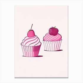 Strawberry Cupcakes, Dessert, Food Minimal Line Drawing 2 Canvas Print