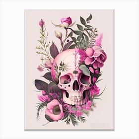 Skull With Floral Patterns 3 Pink Botanical Canvas Print