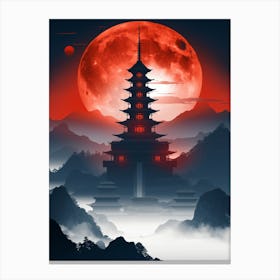 Red Moon Over Pagoda Canvas Print