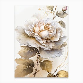 White Rose With Gold Leaves Canvas Print