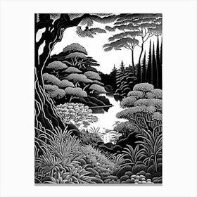 The Garden Of Morning Calm, 1 ,South Korea Linocut Black And White Vintage Canvas Print