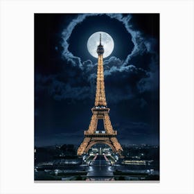 Full Moon Over The Eiffel Tower Canvas Print