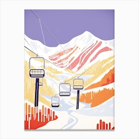 Jackson Hole Mountain Resort   Wyoming, Usa, Ski Resort Pastel Colours Illustration 0 Canvas Print