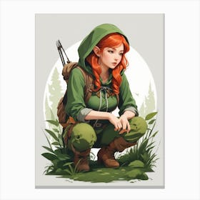 Dreamshaper V7 Illustration Of A Redhead Elf Woman Ranger With 3 Canvas Print