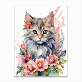 Cat With Flowers 1 Canvas Print