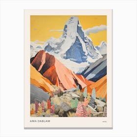 Ama Dablam Nepal 3 Colourful Mountain Illustration Poster Canvas Print