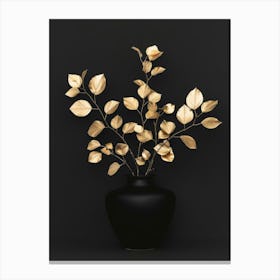 Gold Leaves In A Vase Canvas Print