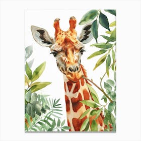 Watercolour Giraffe Head In The Leaves 4 Canvas Print