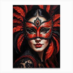 A Woman In A Carnival Mask, Red And Black (7) Canvas Print