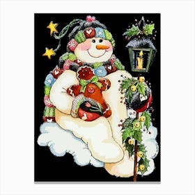 Happy Snowman With Lantern Canvas Print