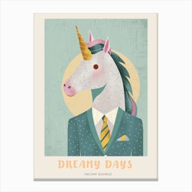 Pastel Unicorn In A Suit 3 Poster Canvas Print