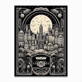 Warsaw, Poland, Tarot Card Travel  Line Art 2 Canvas Print